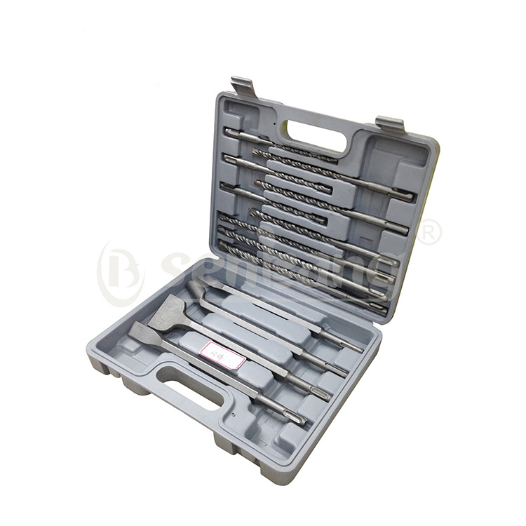 厂家供应  13件套圆柄电锤钻尖扁凿子塑盒套装混凝土冲击钻头