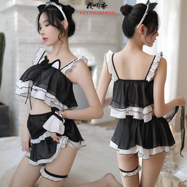 New Sexy Cute Girl Cat Cat Girl Chiffon Six-Piece Set Fun Uniform Night Shop Game Temptation Set