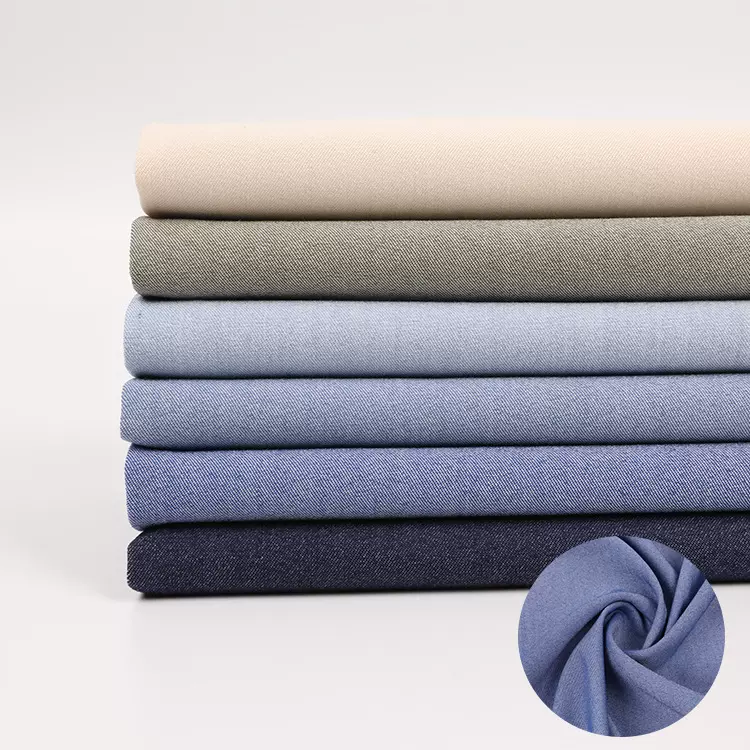 春秋西装衬衫弹力布斜纹TR四面弹经纬异色混纺仿牛仔面料批发色织