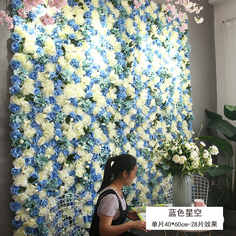 Pared de flores artificiales para bodas, pared de plantas, fondo de pared para bodas, decoración de flores falsas para escaparates de centros comerciales, flores de seda de rosa al por mayor