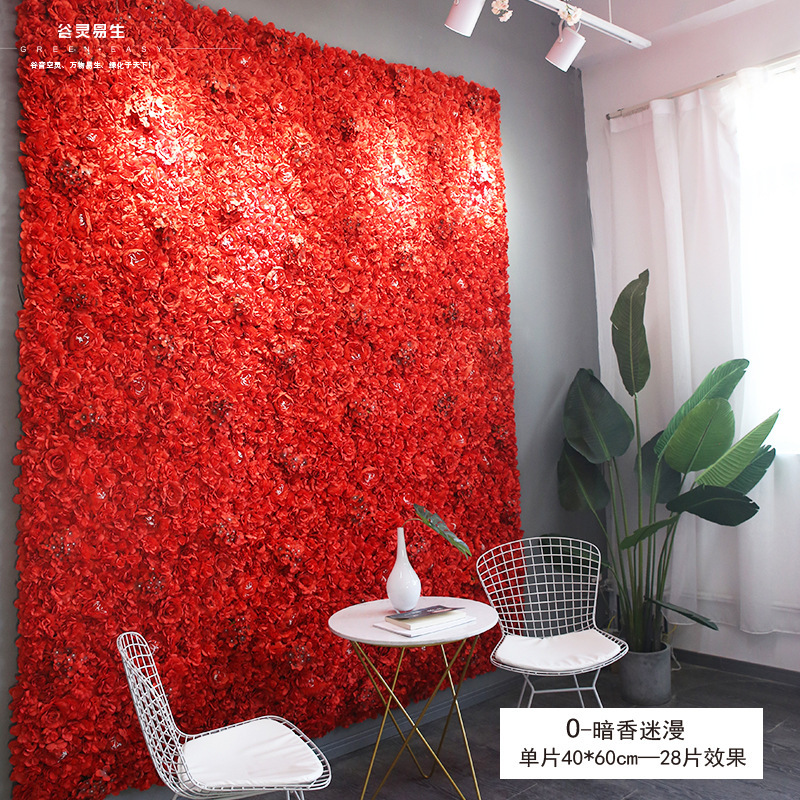 Pared de flores artificiales para bodas, pared de plantas, fondo de pared para bodas, decoración de flores falsas para escaparates de centros comerciales, flores de seda de rosa al por mayor