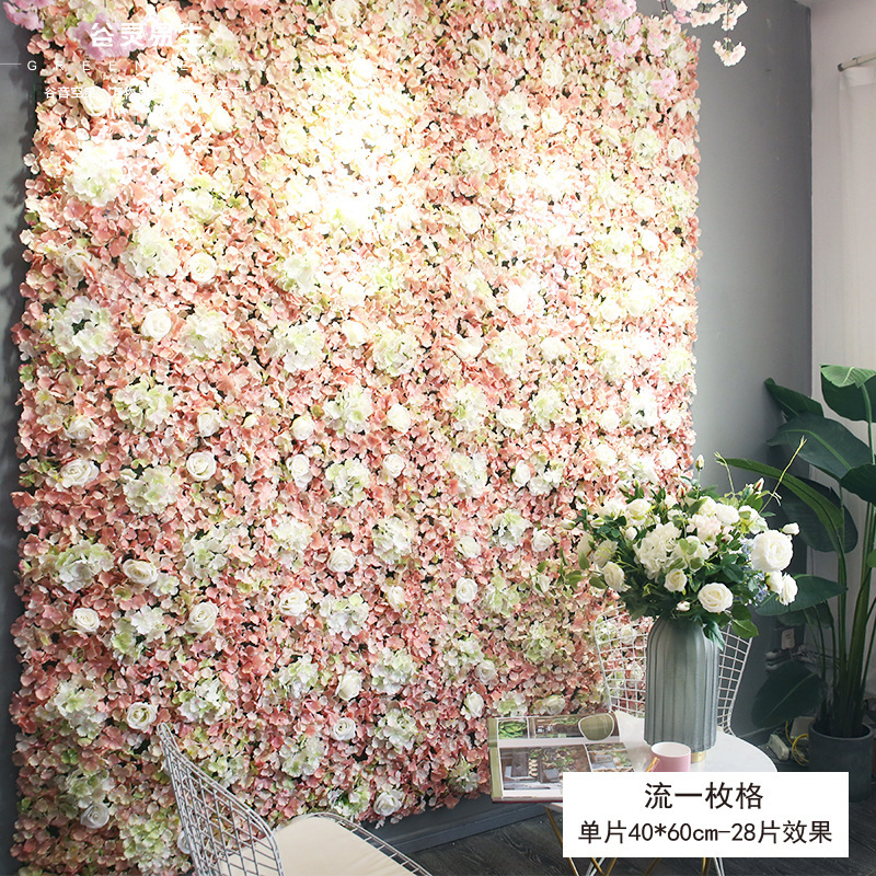 Pared de flores artificiales para bodas, pared de plantas, fondo de pared para bodas, decoración de flores falsas para escaparates de centros comerciales, flores de seda de rosa al por mayor