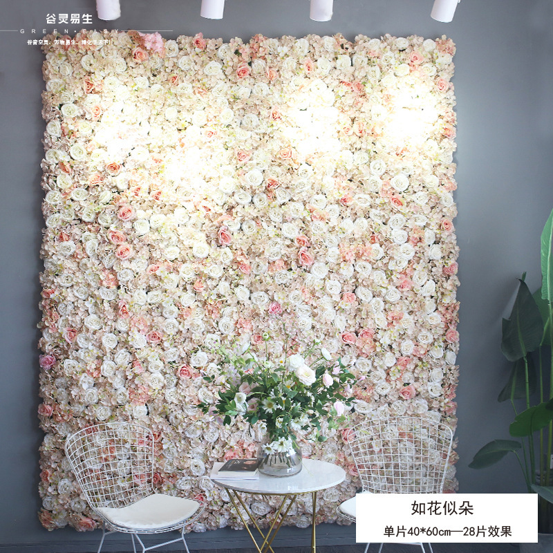 Pared de flores artificiales para bodas, pared de plantas, fondo de pared para bodas, decoración de flores falsas para escaparates de centros comerciales, flores de seda de rosa al por mayor