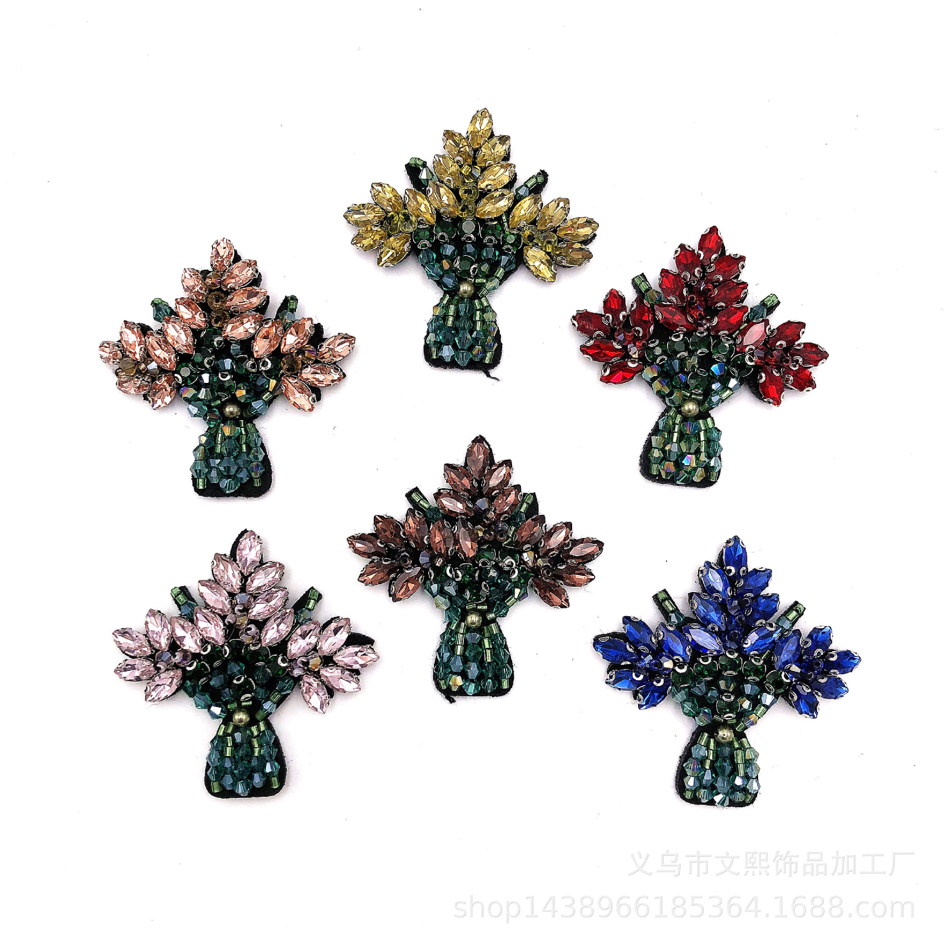 新款现货厂家 钉珠玻璃钻树叶布贴DIY配饰服装辅料