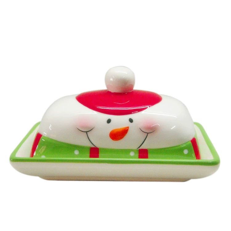 Christmas ceramic craftsmanship snowman bread cream plate ceramic cake plate snowman plate white cloud soil cream dish