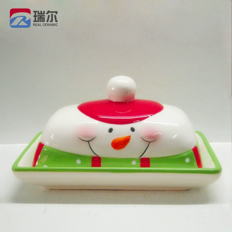 Christmas ceramic craftsmanship snowman bread cream plate ceramic cake plate snowman plate white cloud soil cream dish