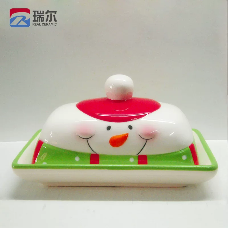 Christmas ceramic craftsmanship snowman bread cream plate ceramic cake plate snowman plate white cloud soil cream dish