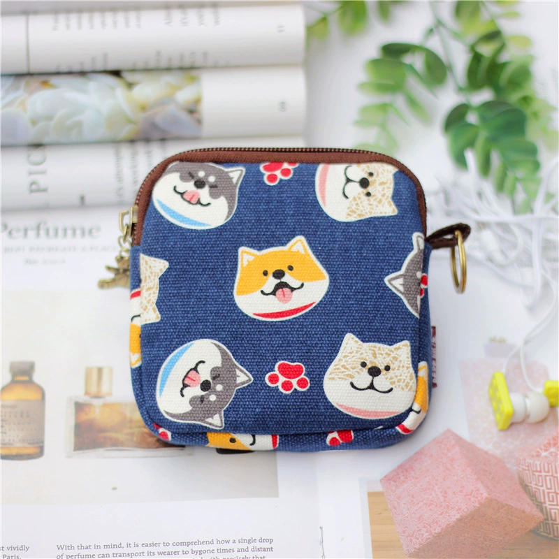 Cartoon Key Wallet Zipper Coin Pouch, Organizer Bag, Cotton Option, 11×2×9 cm