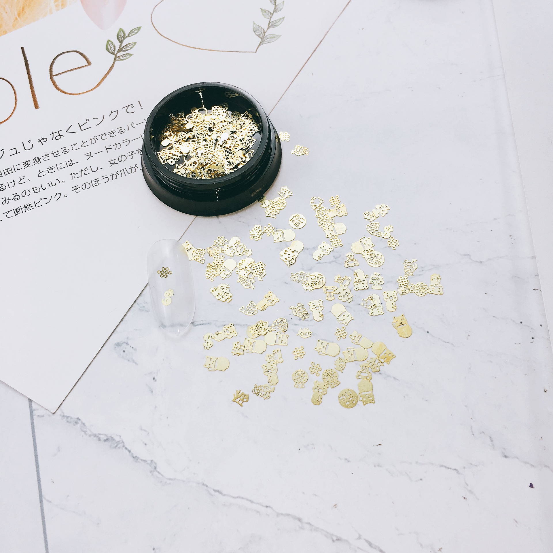 Nail Gear Steam punk estilo metal decoraciones tiempo engranaje copo de nieve Navidad dólar en caja K parche oro