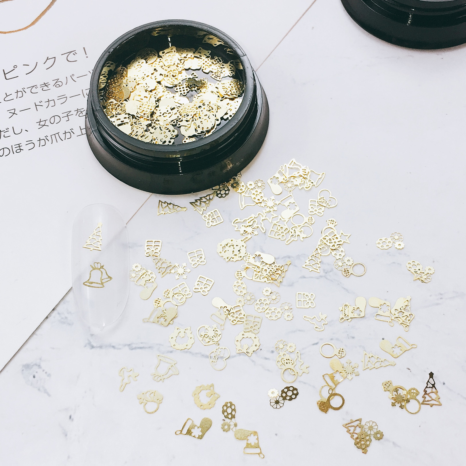 Nail Gear Steam punk estilo metal decoraciones tiempo engranaje copo de nieve Navidad dólar en caja K parche oro