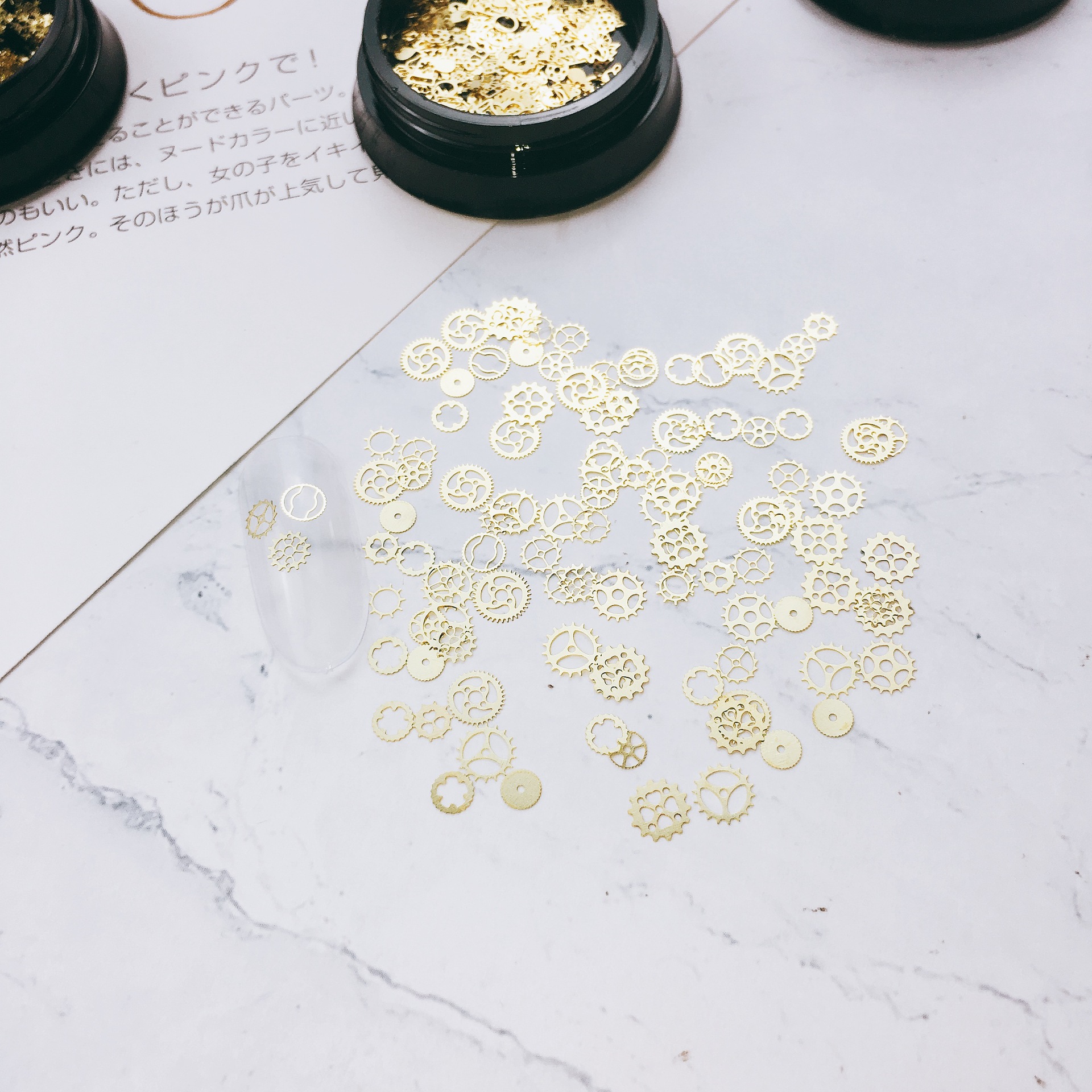 Nail Gear Steam punk estilo metal decoraciones tiempo engranaje copo de nieve Navidad dólar en caja K parche oro