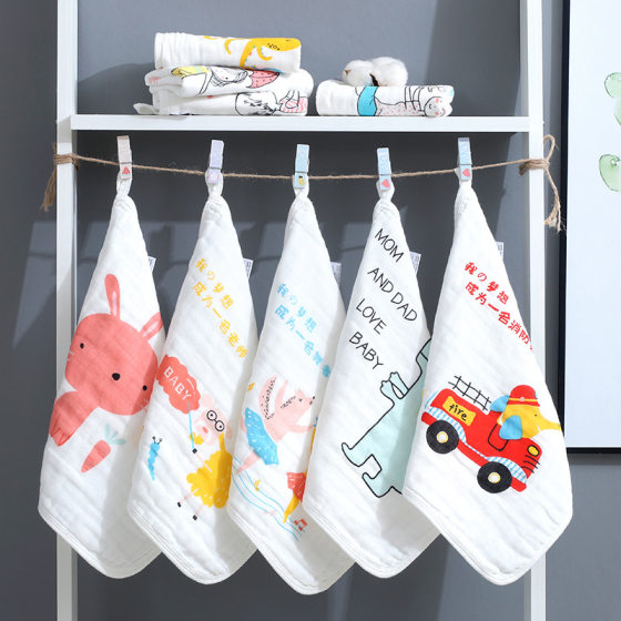 Cartoon square towel saliva towel high density six layer gauze printed towel baby hook cotton children's square towel
