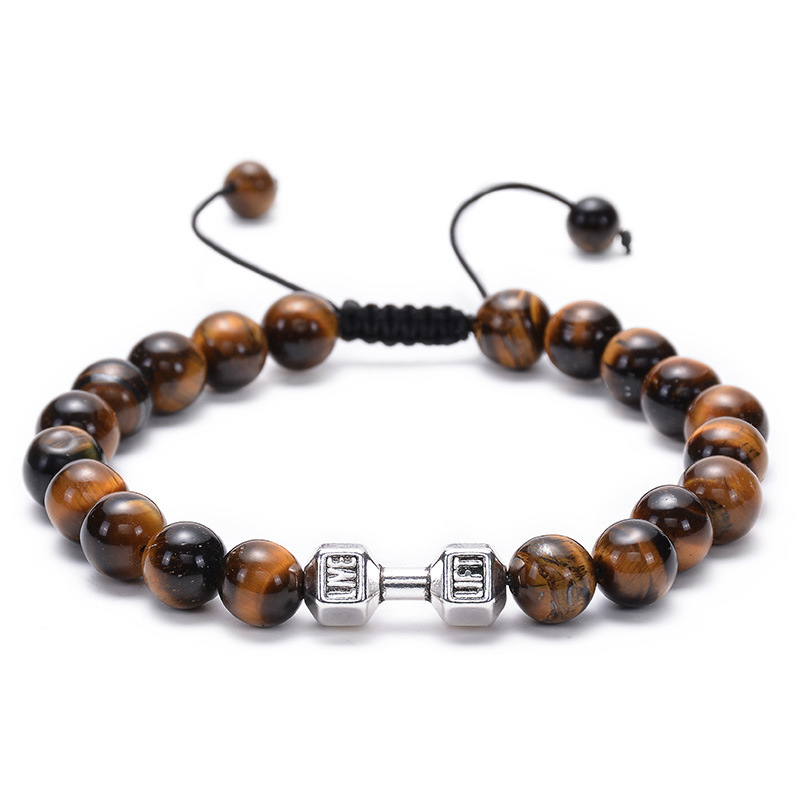 Hot Sale Lava Volcanic Stone White Pine Tiger Eye Woven Bracelet Barbell Dumbbell Bracelet Natural Stone Bracelet Wholesale