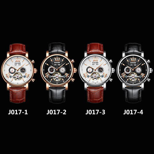 KINYUED fully automatic mechanical watch hollow men's watch mechanical watch fashion leather waterproof men's watch
