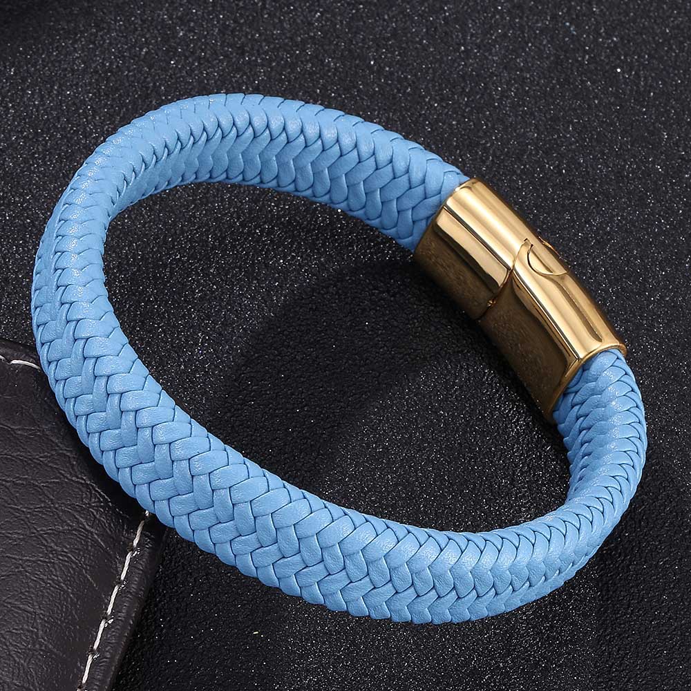 Pulsera de pareja de acero de titanio al por mayor caliente cuerda de cuero tejida de cuero genuino pulsera de moda simple europea y americana para hombres y mujeres