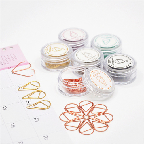 Factory direct sales large water drop paper clips simple metal bookmarks colorful cute paper clips handbook accessories wholesale