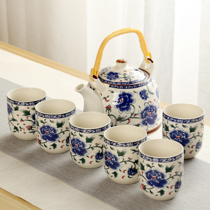 Tetera grande bandeja de té cerámica porcelana azul y blanca Kung Fu haz olla hogar simple juego de té traje bandeja una olla seis tazas