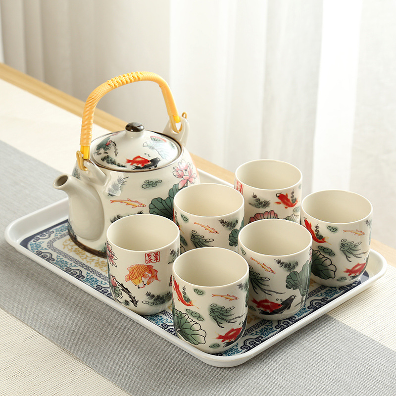 Tetera grande bandeja de té cerámica porcelana azul y blanca Kung Fu haz olla hogar simple juego de té traje bandeja una olla seis tazas