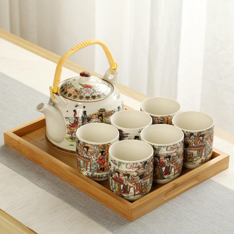 Tetera grande bandeja de té cerámica porcelana azul y blanca Kung Fu haz olla hogar simple juego de té traje bandeja una olla seis tazas
