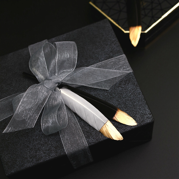 现货唯美羽毛礼品包装【黑白金羽】生日礼物插牌装饰礼盒点缀配件