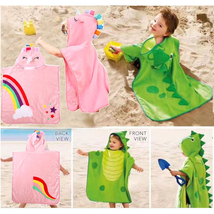 enbihouse Cotton Microfiber Thickened Three-Dimensional Unicorn Dinosaur Beach Towel Bathrobe Children's Bath Towel Cape