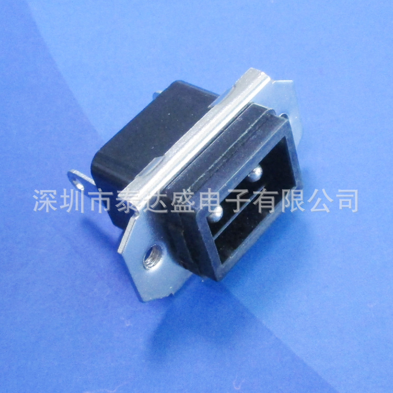 供应带固定铁壳直插式可接线两芯方形铜脚AC电源插座LH-14-DS4