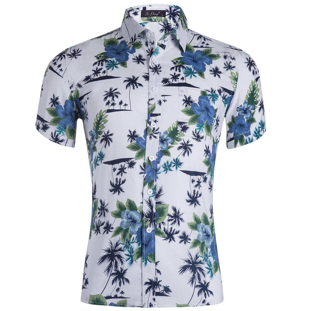 Camisa hawaiana estampada de algodón peinado de los hombres más el tamaño de la camisa de los hombres camisa hombre