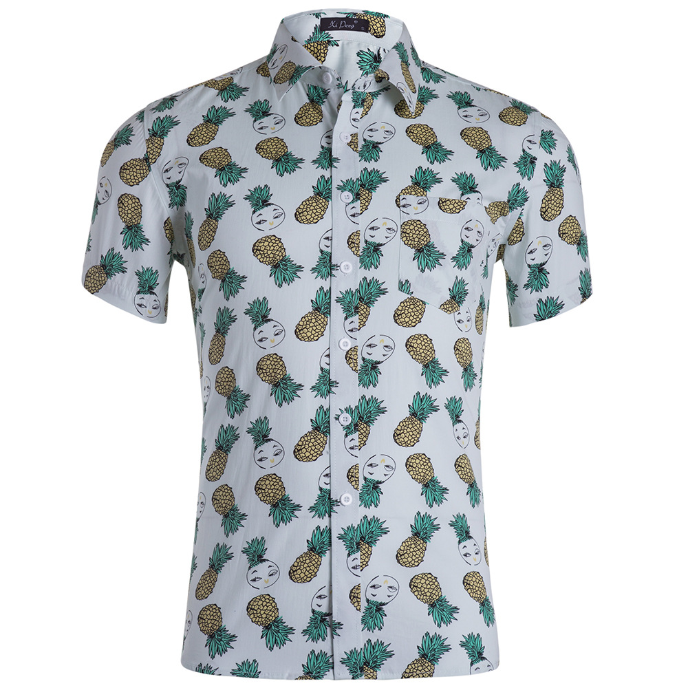Camisa hawaiana estampada de algodón peinado de los hombres más el tamaño de la camisa de los hombres camisa hombre