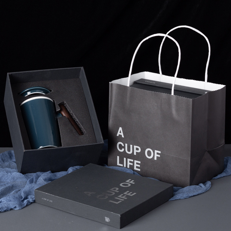 Taza de cerámica de madera original taza de café taza de taza de agua taza de oficina caja de regalo LOGO impresa