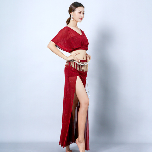 New classical belly dance practice costume set for beginners in spring and autumn sexy large size long skirt costume