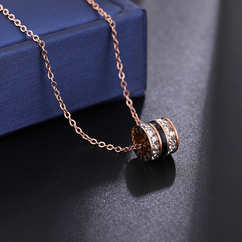 Creative cylinder inlaid zircon titanium steel necklace women's new personality rose gold black glue clavicle chain jewelry wholesale
