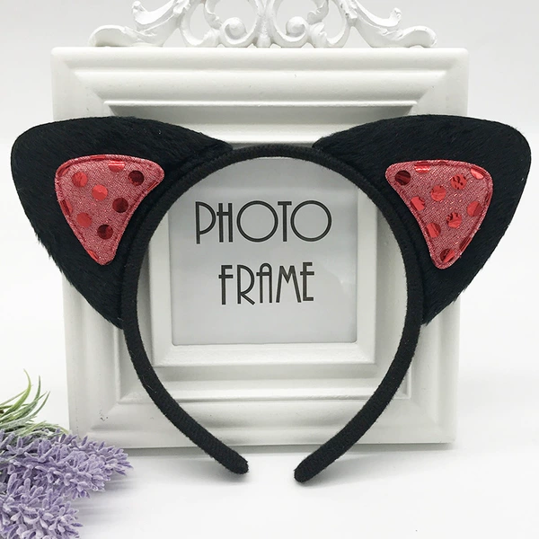 Black and bright red (sequins) cat ears