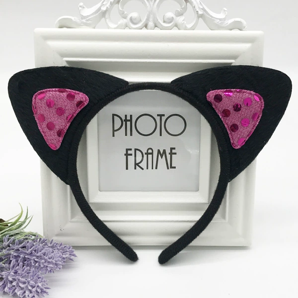 Black and rose red (sequins) cat ears