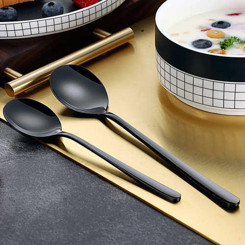 304 Long Handle Korean Style Spoon Household Ladle Creative Titanium Plated Long Soup Ladle Stirring Spoon Dessert Coffee Gift Spoon