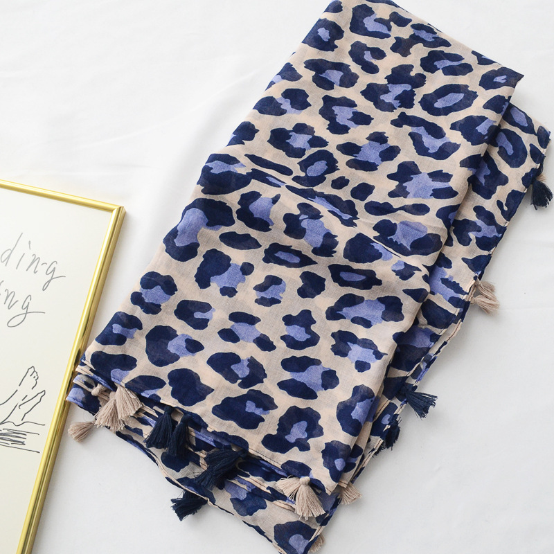 Nueva Dongdaemun púrpura leopardo impresión bufanda cuatro estaciones todo partido algodón y lino borla bufanda decorativa viaje Toalla de playa