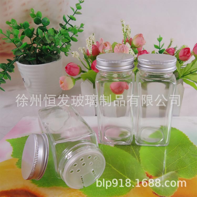 新款100ml方形胡椒粉玻璃瓶烧烤椒盐调料瓶粉末瓶带铝盖批发