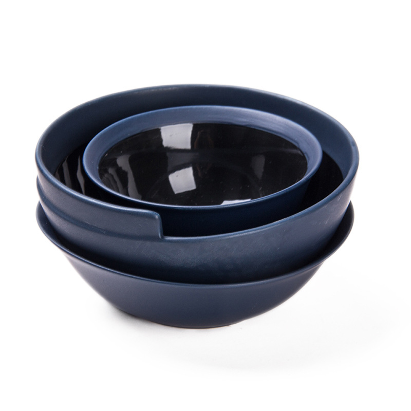 Borde azul de cerámica negro tazón Ramen tazón diagonal tazón de fuente