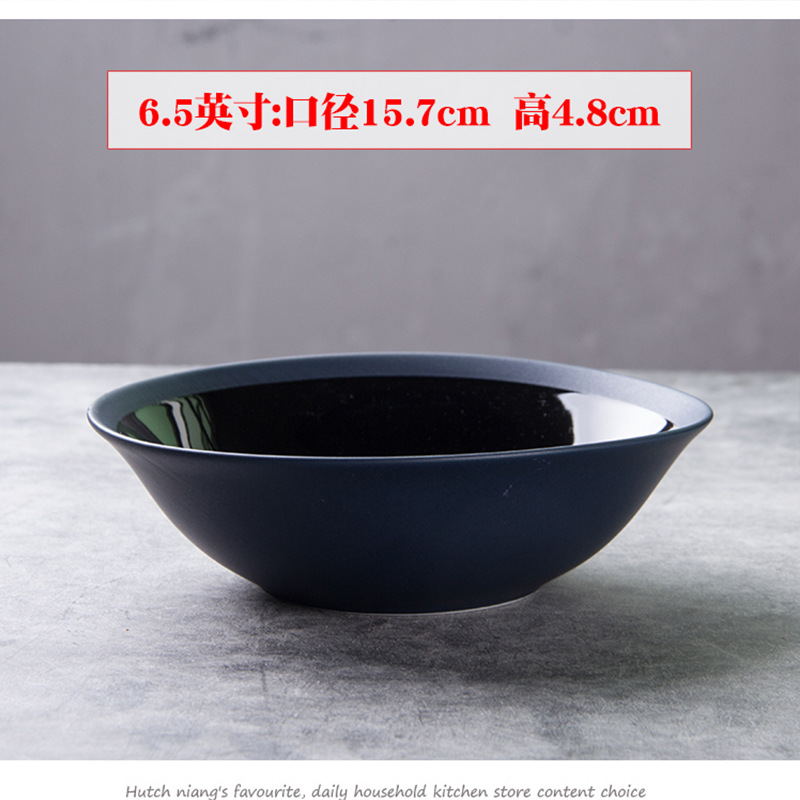 Borde azul de cerámica negro tazón Ramen tazón diagonal tazón de fuente