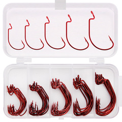 Weihai Red Nickel Curved Hook 51-Piece Set Dezhou Fishing Tackle High Carbon Steel Hooks Cross-Border Fishing Hooks Weihai