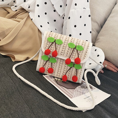 草編女包2019夏季新款韓版森系沙灘包少女單肩斜挎包櫻桃包批發