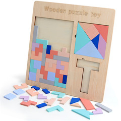 Multifunctional Intelligence Puzzles: Three-in-One Macaron Tetris T-shaped Maze Tangram Wooden Toys