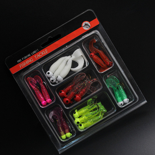Lead head hook hanging soft worm, 17 pieces of Luya hook, squid head hook, fishing hook, curly tail maggot, single tail bait, Luya bait