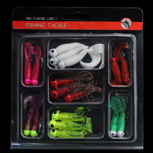 Lead head hook hanging soft worm, 17 pieces of Luya hook, squid head hook, fishing hook, curly tail maggot, single tail bait, Luya bait
