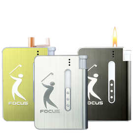 Focus正品焦点烟盒10支装自动弹烟充气打火机明火金属烟盒批发