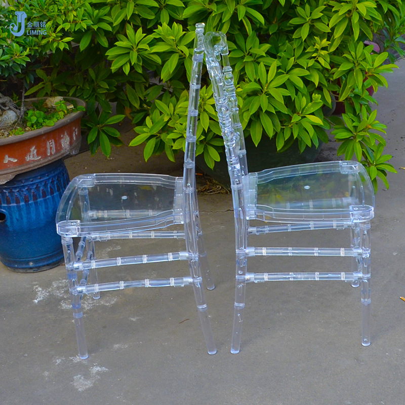 Fábrica al por mayor de resina transparente silla de plástico Silla de resina desmontable Silla de acrílico Napoleón boda Silla de cristal