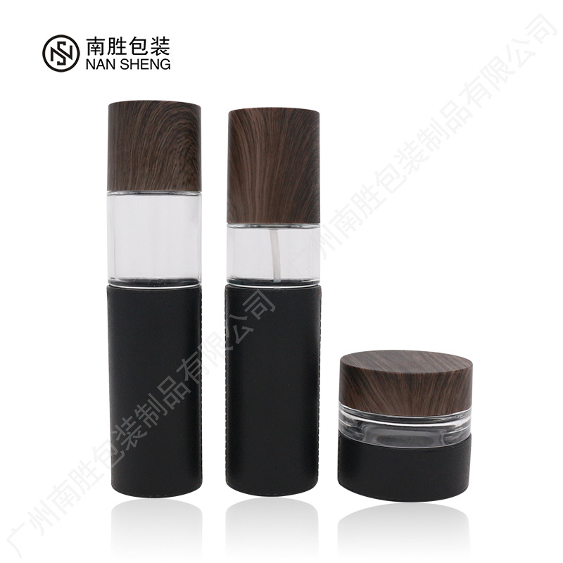 男士化妆品玻璃瓶120ml爽肤水瓶皮纹瓶身压泵乳液包装面霜护肤品