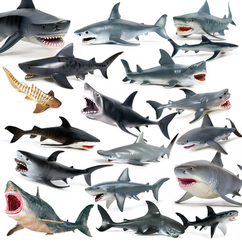 Children's simulated marine life undersea animal model great white shark megalodon tiger shark shark toy ornaments set