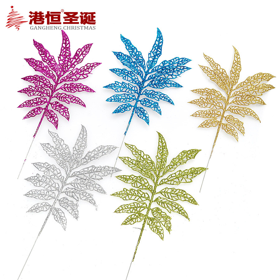 32cm oro rosa Navidad flor hueco hojas de Navidad árbol de Navidad Arreglo de La Flor accesorios de bricolaje artificial flor falsa flor