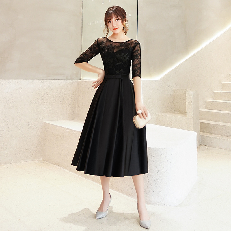 Vestido de dama de honor gris para mujer, nuevo modelo 2025, vestido de otoño para damas de honor, vestido de hermana, vestido de longitud media para banquete de boda, vestido de noche