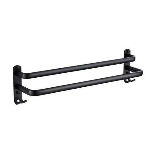 Black No-Hole Towel Rack Bathroom Space Aluminum Towel Rack Bathroom Towel Hook American Dual Rod Towel Rack
